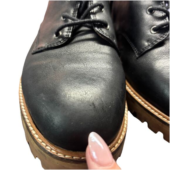 Madewell Claire Soft Leather Combat Boot Womens 9 Black Lugsole Lace Up Chunky - Picture 12 of 13